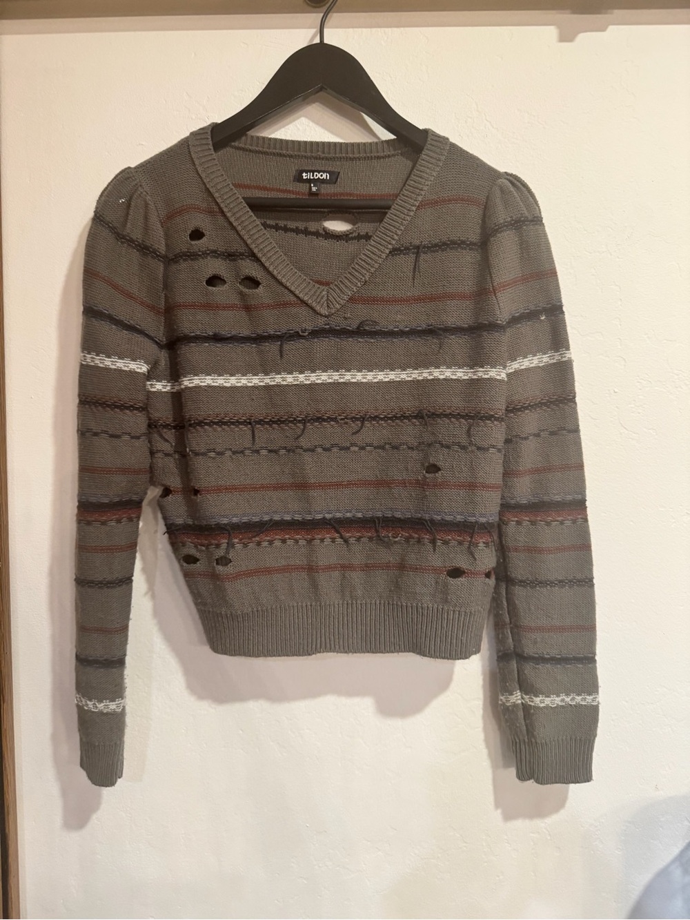 Tildon Gray Striped V-Neck Sweater